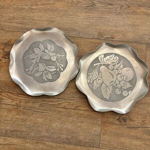 Vintage Aluminum Floral and Fruit Design Platters set of 2